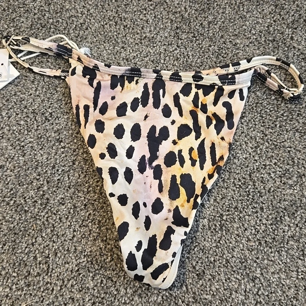 NWT Good American Women Rose Cheetah Leopard Print Bikini Bottom Swim Sz 2/M